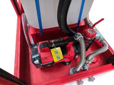 Bollerwagen "Feuerwehr-Version 3" inkl. Zubehör, Wasserpumpe, Wassertank, Beschriftung & elektrische  schwarze Jalousien